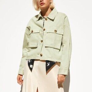 ZARA Women Light Green Overshirt Jacket With Pockets Size XS